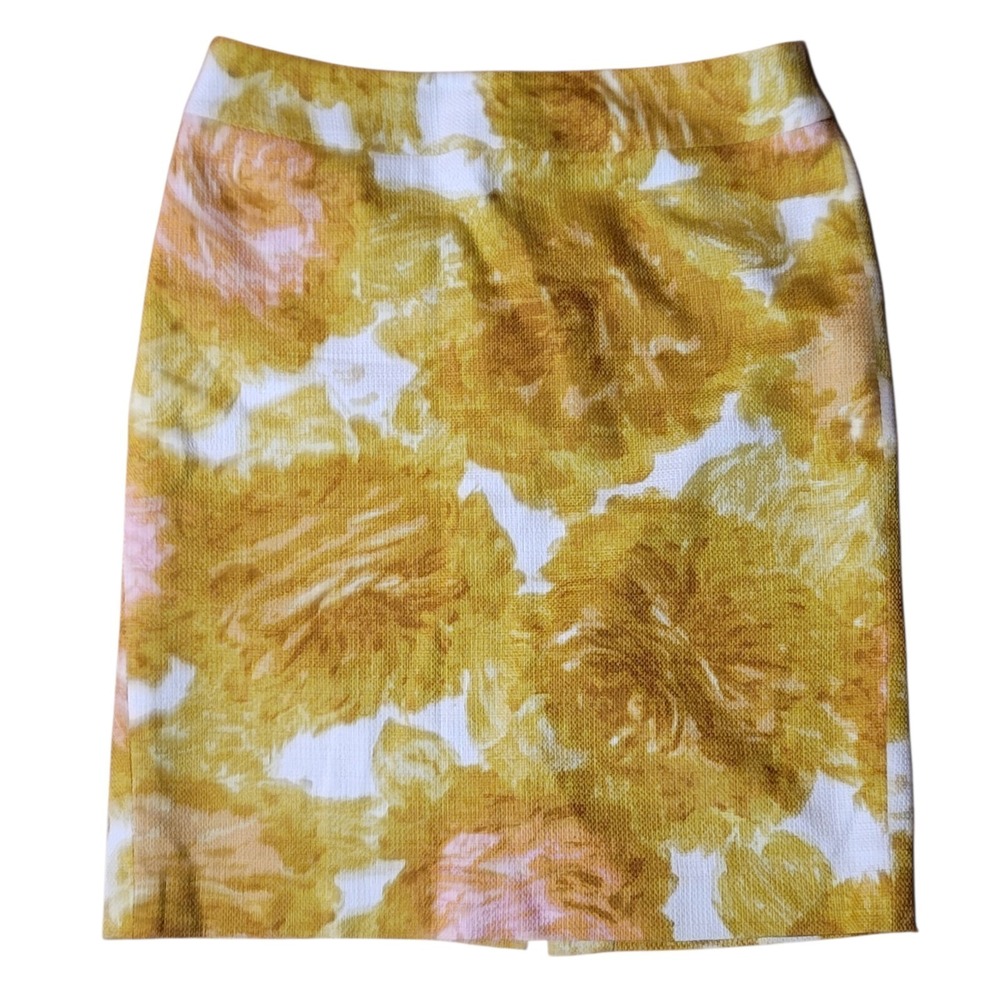 Talbots Skirt 4P Yellow Pink‎ Floral Tapestry Pencil Skirt Spring Summer Career